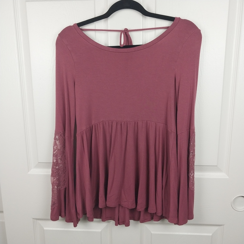 American Eagle Outfitters Women's Small Lace Flare Long Sleeved Babydoll Blouse